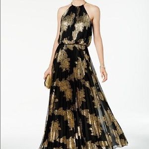 MSK Metallic-Print Pleated Blouson Gown